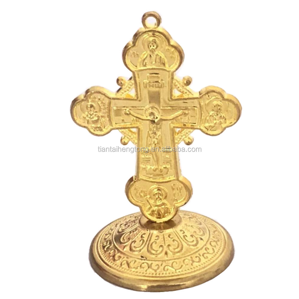 Golden Plating Alloy Standing Crucifix Orthodox Cross Pendant,Car