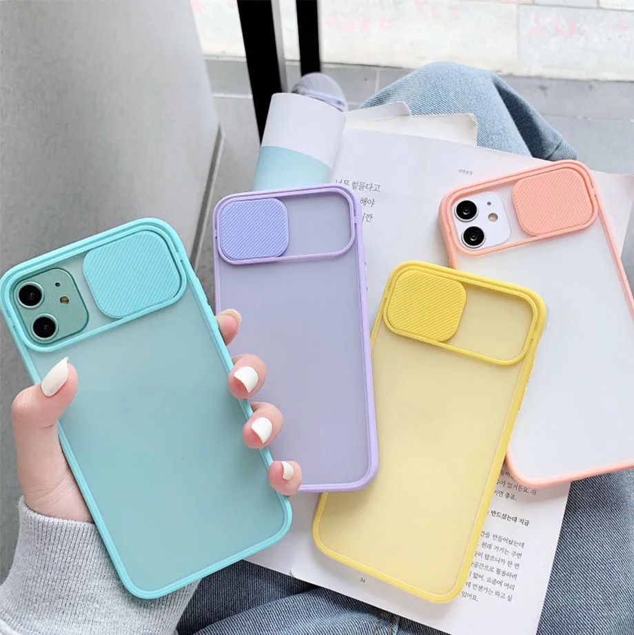 

Wholesale Phone Case With Camera Cover For iPhone 11 12 Pro 2021 12 Color Candy Soft Back Cover Cute Phone Cases