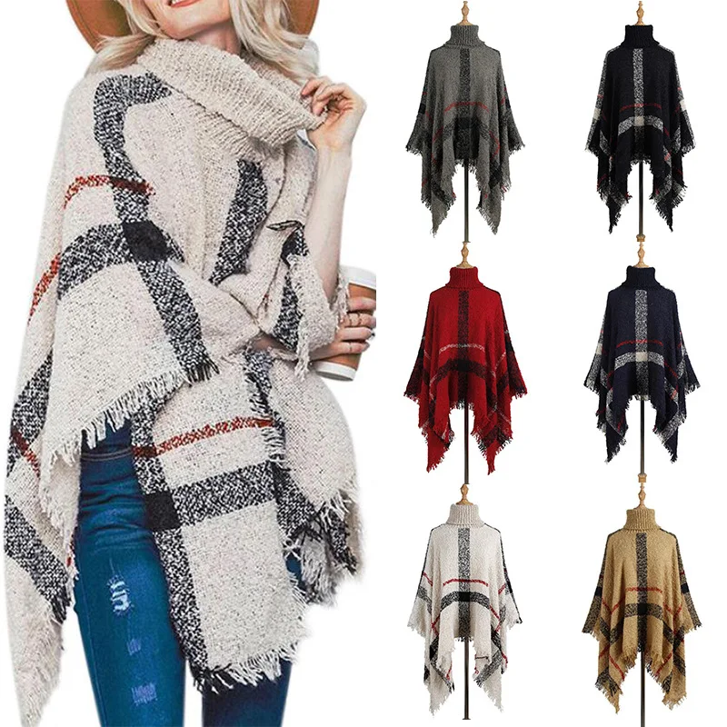 

RM318045 Knitting Woman Shawl Plaid Pullover Mohair Cloak Ponchos Mexicans Sweater