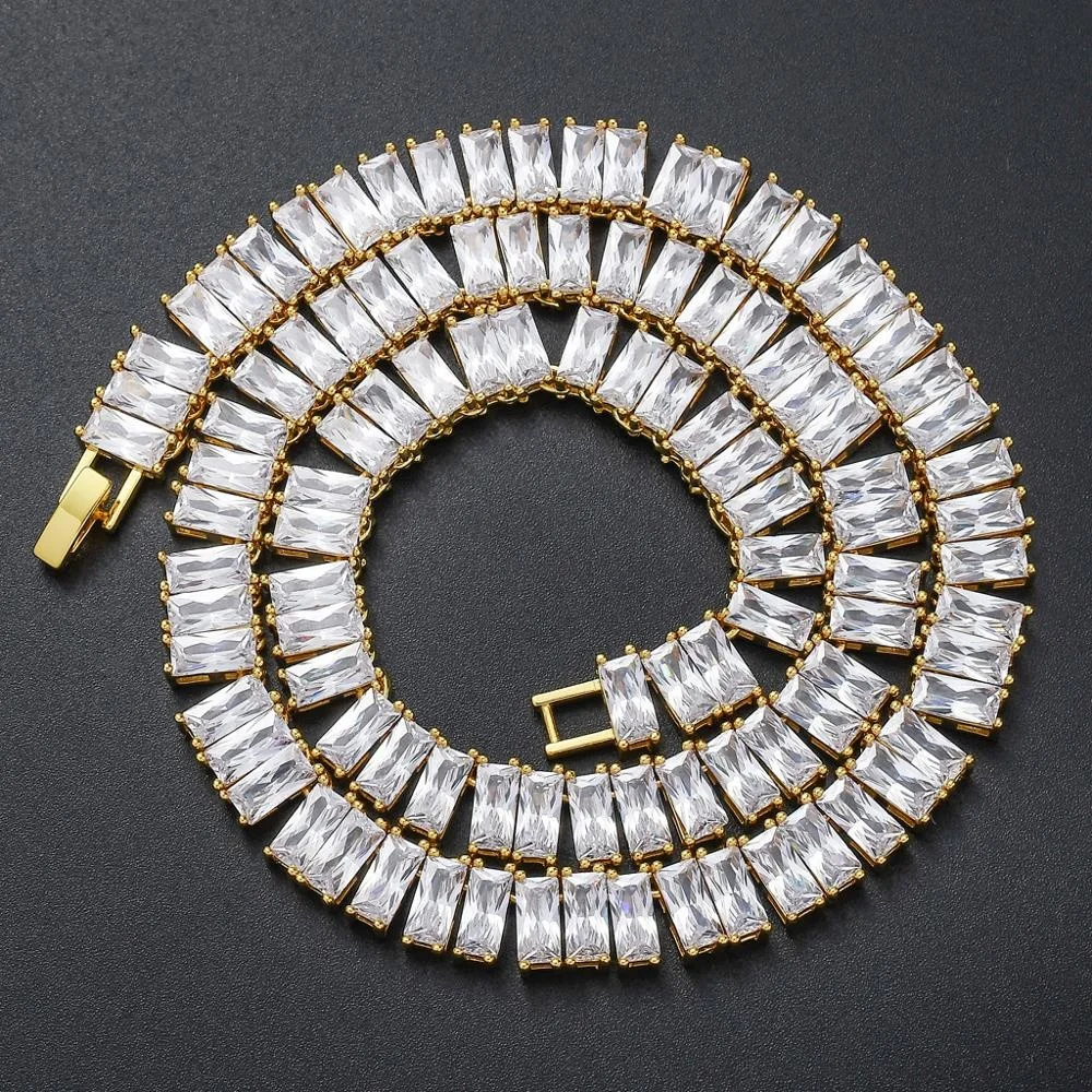 

2020 Wish Amazon Newest Custom 10mm Bing Square Zircon Hip hop Women Tennis Chain Necklace CZ Diamond Necklace Choker Necklaces, Gold,silver