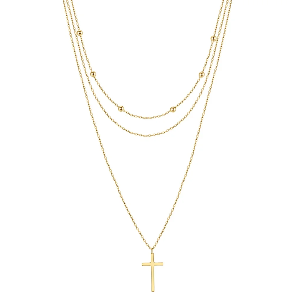 2024 NEW Fashion Dangling Cross High Quality Necklace Jewelry 925 Sterling Silver 3 Layer Gold Plated Necklace Jewelry for Women