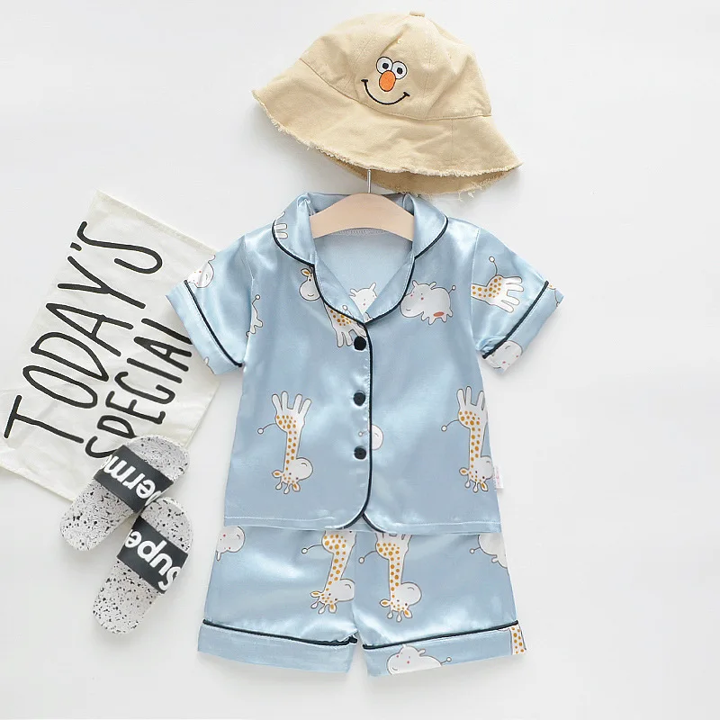 

kids stain short sleeve printed two piece sets children pajamas pattern short sleepwear