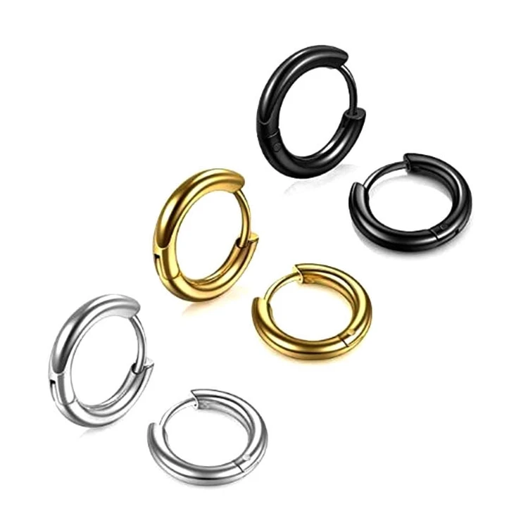 

Hot Sale Simple Gold Black 2.0 mm Small Huggie Earrings for Women Circle Body Piercing Stainless Steel Hoop Earrings