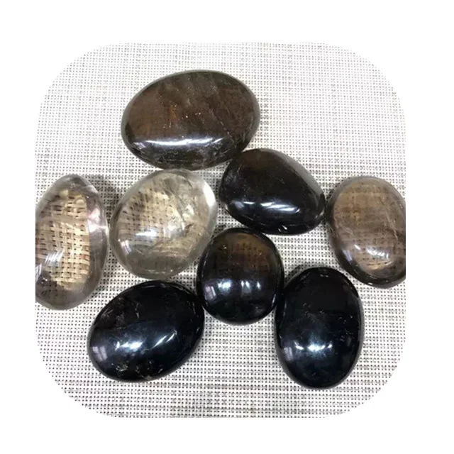 

New arrivals crystals healing stones carved oval gemstone natur smoky quartz palm stones for sale