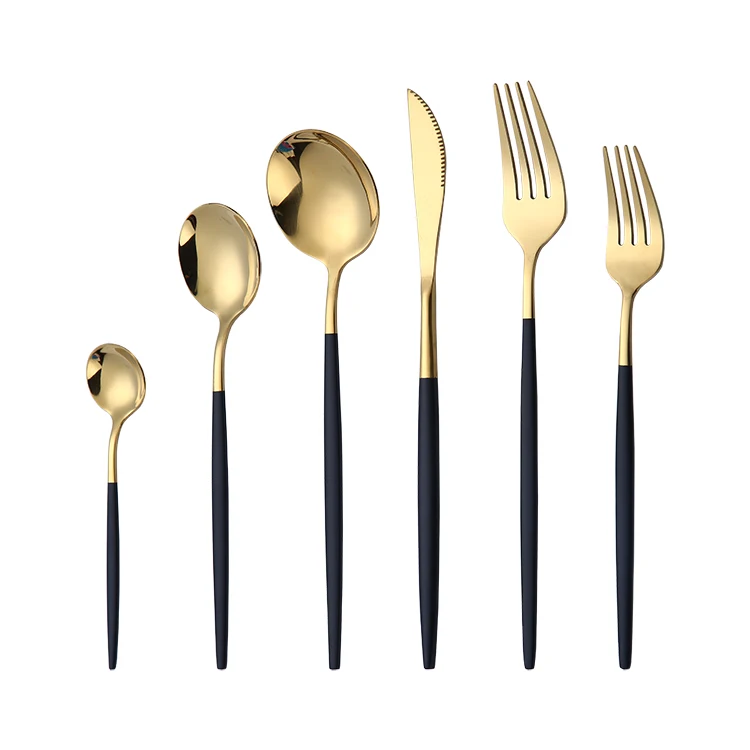 

Nordic Style Knife Fork Spoon Black and Gold Stainless Steel Cutlery Set