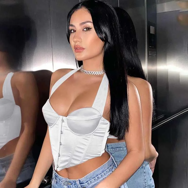 

New Arrivals Neckline Corset Top Sexy Slim Open Back Halter Vest Summer Clothes Ladies Woman's Top Fashionable