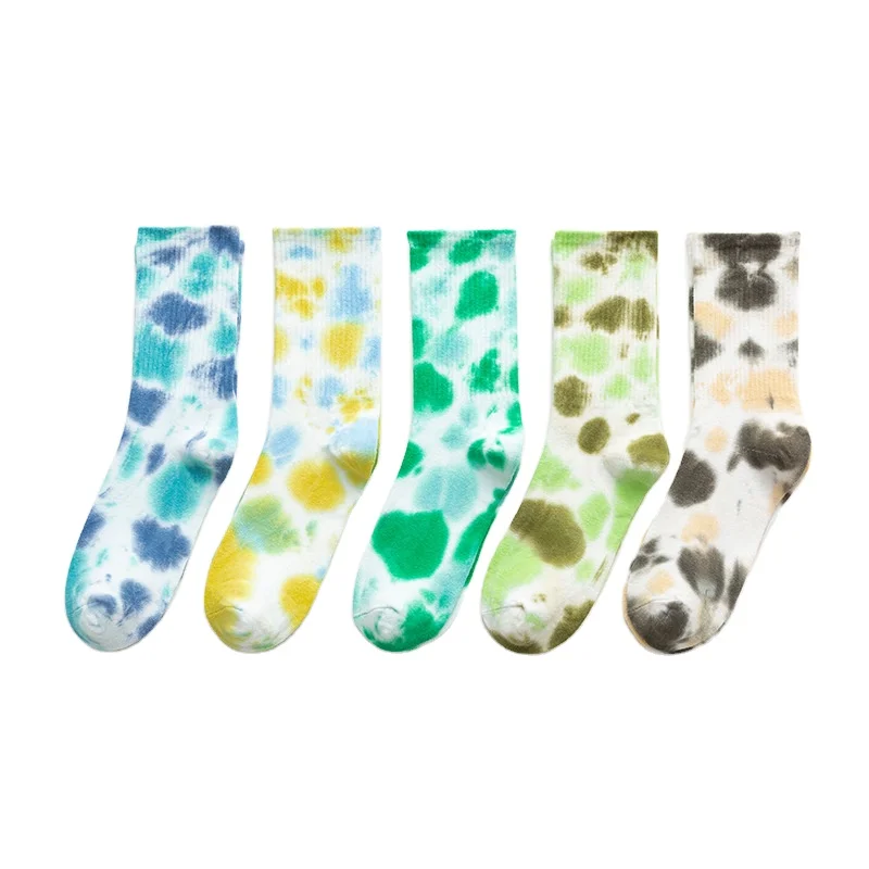 

2021 New hot cotton high top men's socks tie-dye series literary personality medium tube socks for women