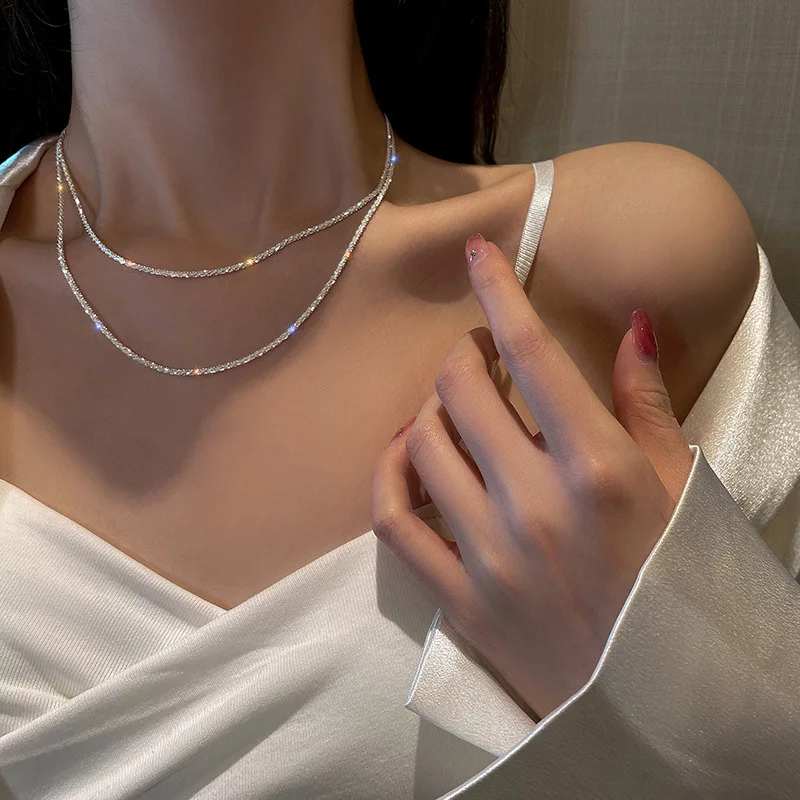 

New Trendy Choker Jewelry Gifts Gold Plated Stainless Steel Italian Sparkling Flash Clavicle Choker Chain Necklace
