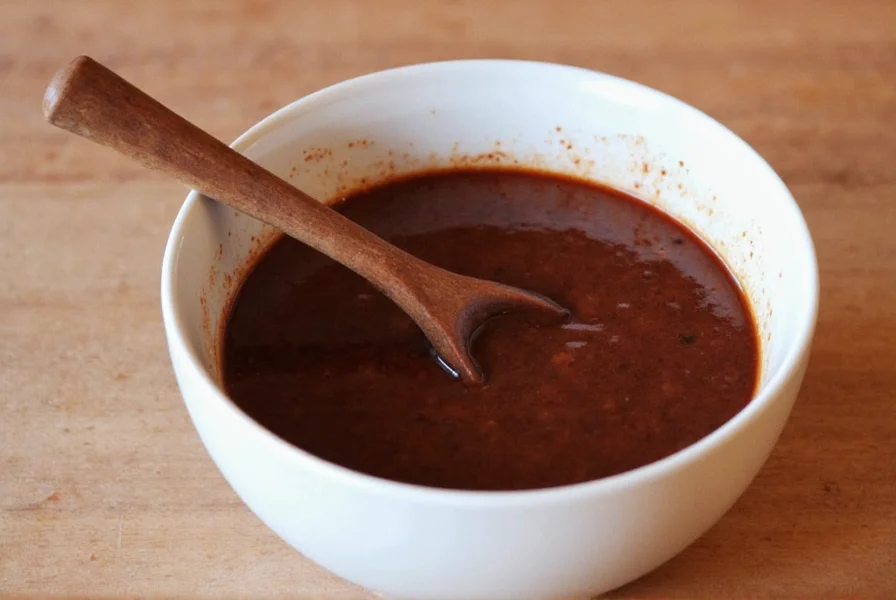 Traditional Mexican mole sauce served in a clay bowl