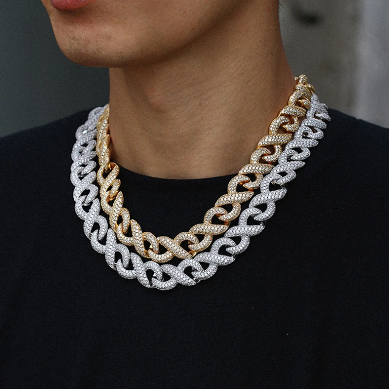

Cuban Link Chain Real Silver Iced Out Cadenas Kolye 925 Silver Cuban Link Chain White Gold Gold Chain 18K Cuban, White/yellow