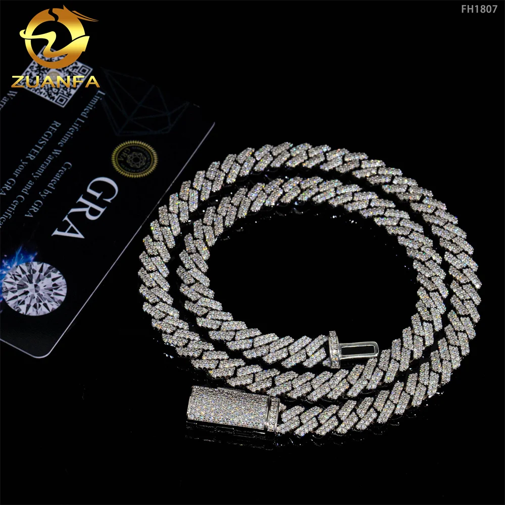 

Pass diamond tester 925 sterling silver hip hop jewelry men necklace 8mm 2 rows iced out vvs moissanite diamond cuban link chain
