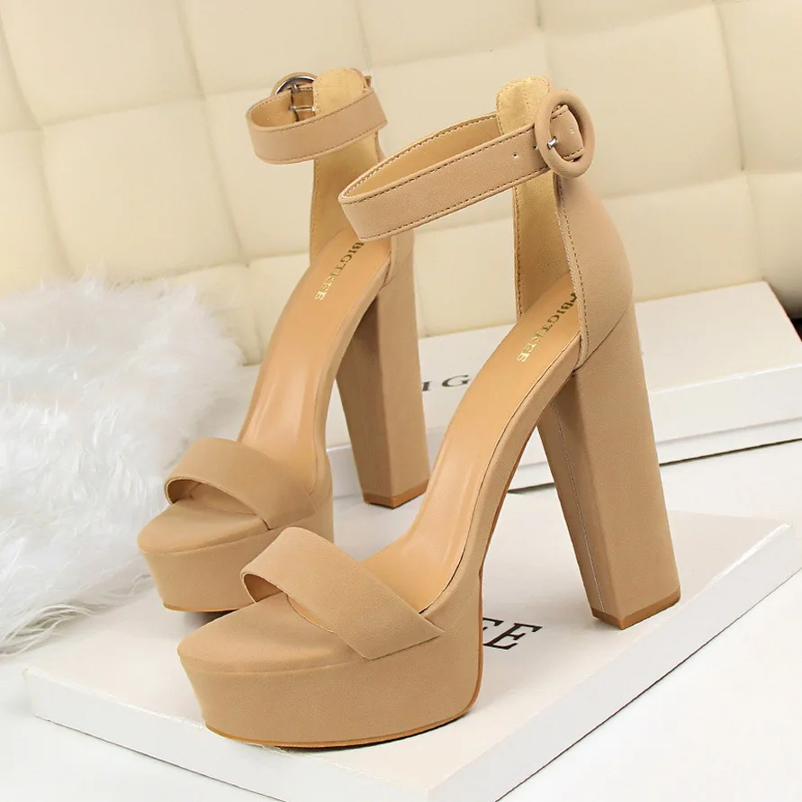 

Thick Heel High Heels Sexy Nightclub Women'S Shoes Open Toe Belt Buckle Ladies Chunky Sloe High Heel Sandals