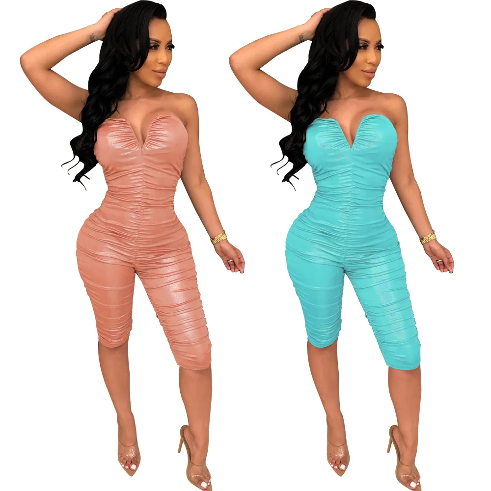

Wefans Hot sale Women Fashion Style solid color off shoulder deep v neck Stacked Pants Set nightclub outfit jumpsuit stack pants, Picture color