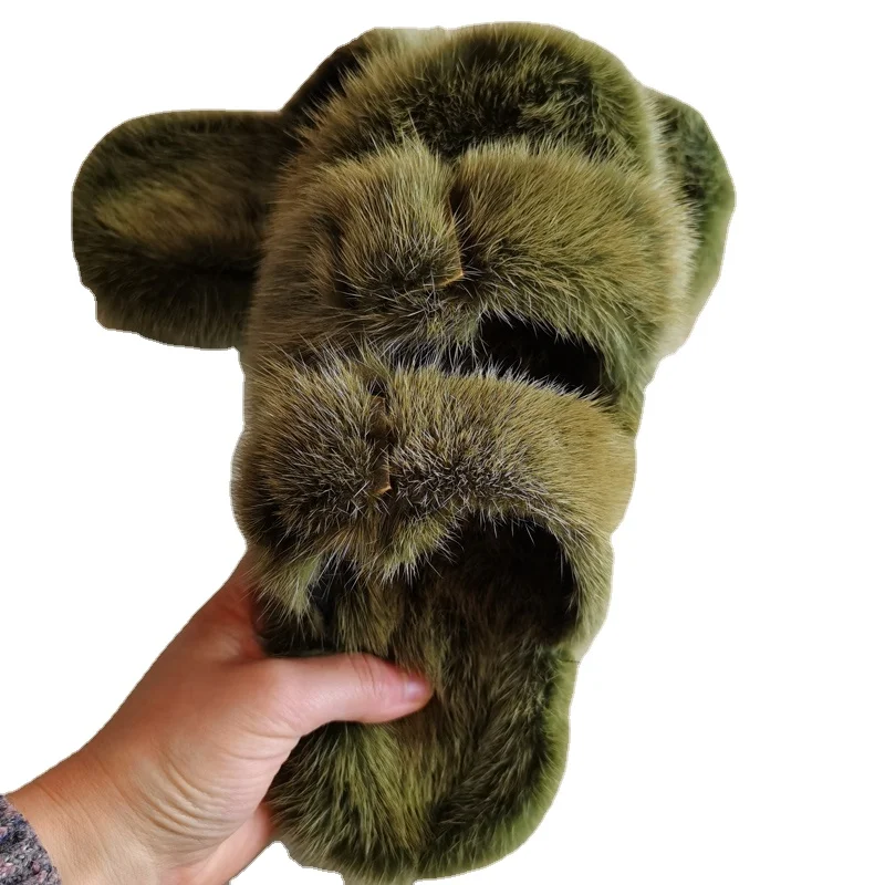 

Real mink fur slides birken stock style cork slippers luxury fur slides