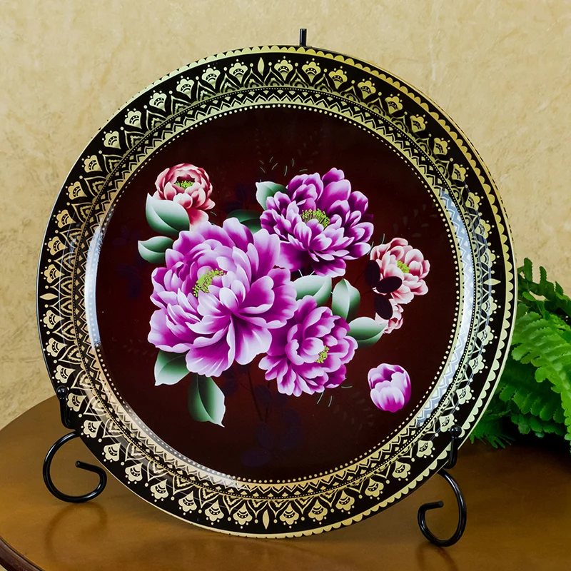 

Size Diameter 26cm Round Fruit Candy Serving Tray Chinese Style Printing Metal Tray