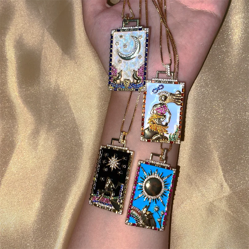 

Wholesale Vintage Design Hot Selling Micro CZ Pave 18 Gold Plated Enamel Personalized Moon Pendant Chain Women Necklace, Picture