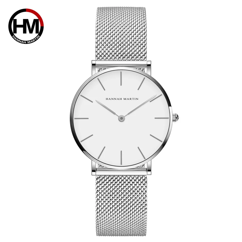 

HM-CH36 New 2019 Watches Women Hannah Martin Stainless Steel Mesh Band Luxury Brand Women Watch with Japan Movement