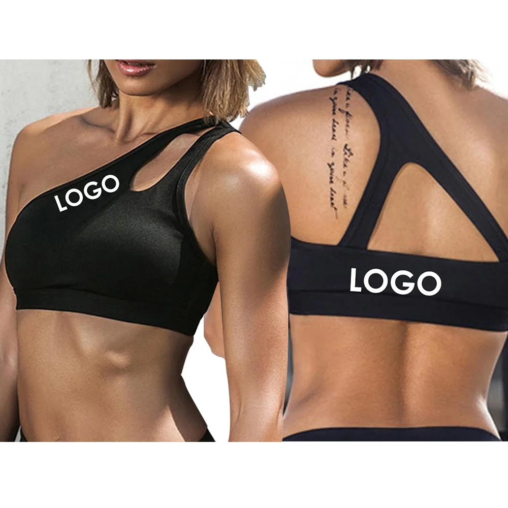 

New One shoulder Hollow Underwear Shockproof Quick-drying Padded Bra Stretch Top Fitness Sport Bra