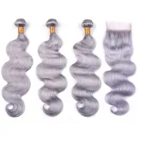 

9A Grade Silver Gray Human Hair Virgin Brazilian Hair Weaves 3 Bundles with Closure body wave Colored Grey Human Hair Bundle