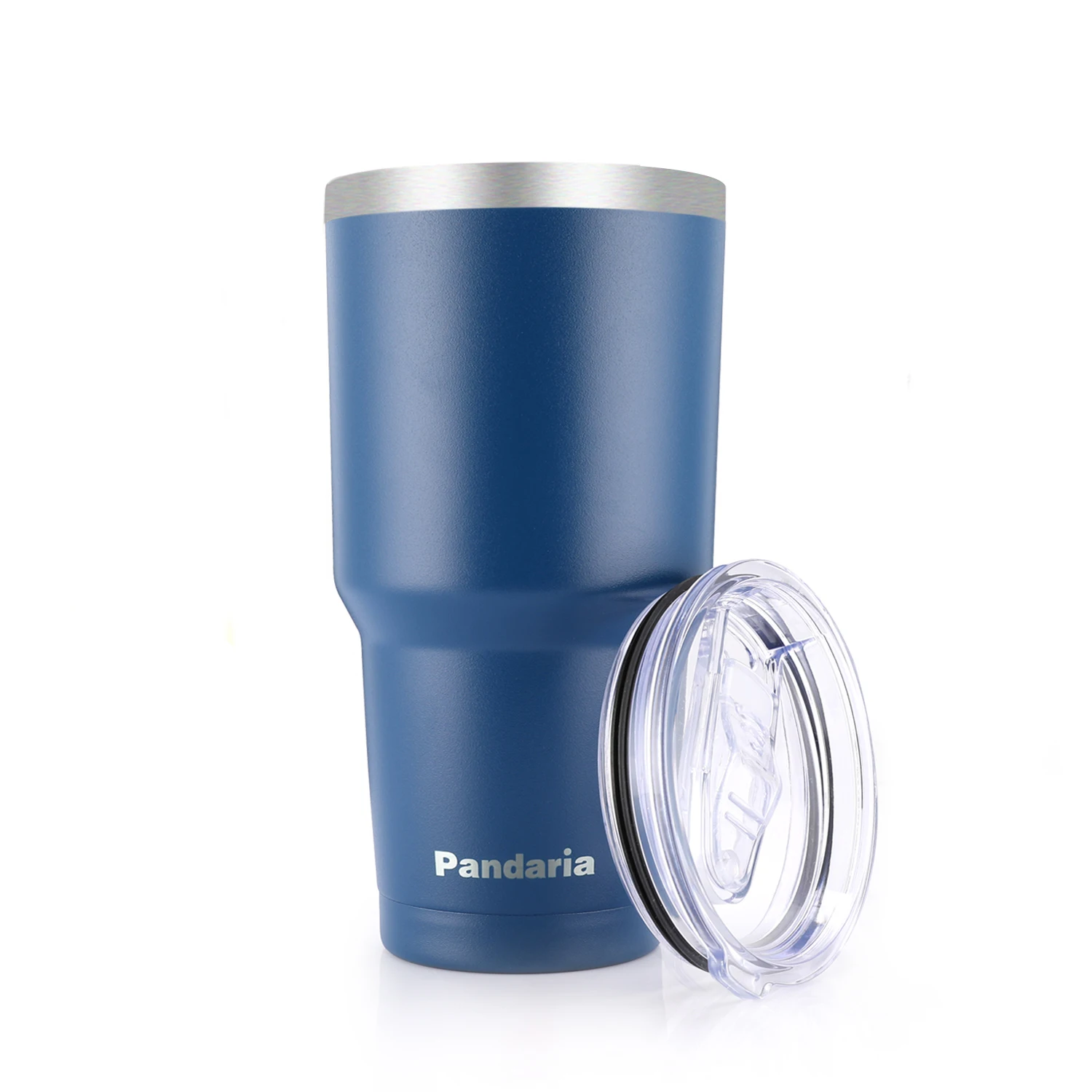 

High Quality Navy Blue Custom Logo  Double Walled Stainless Steel Travel Car Coffee Powder Coated Tumbler Cup with slide Lid, Multi-colors
