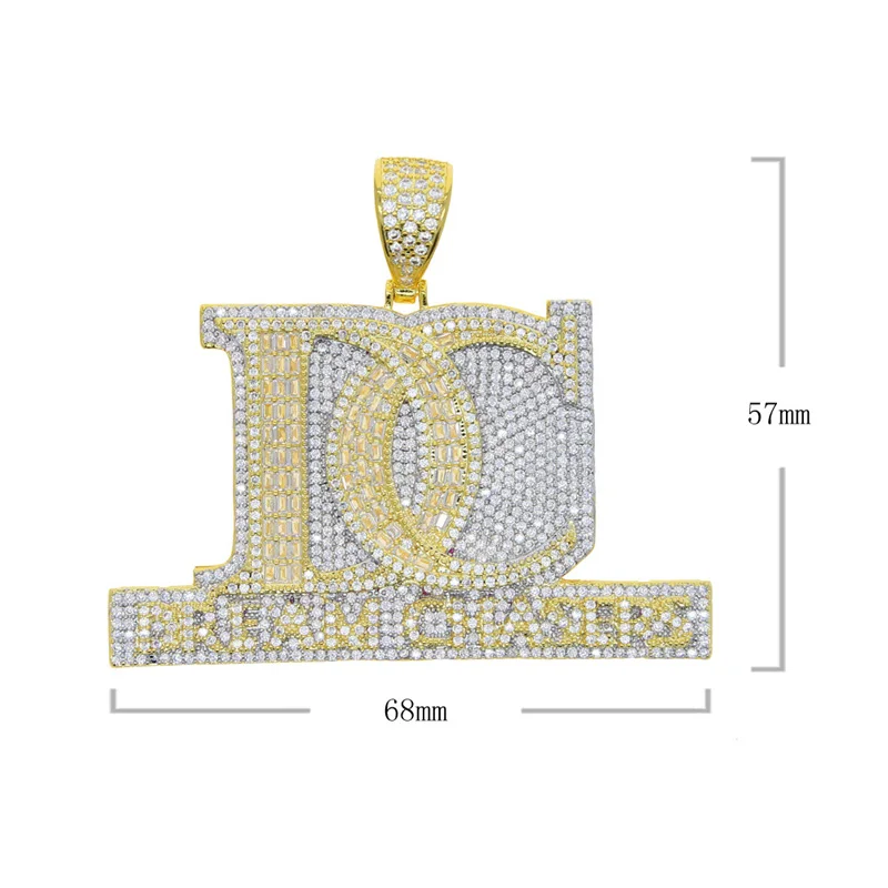 

Men's OEM Pendant Full Diamonds Gold Silver DC Dream Chasers Chains Square Pendant Necklace BlingBling Hip Hop Jewelry