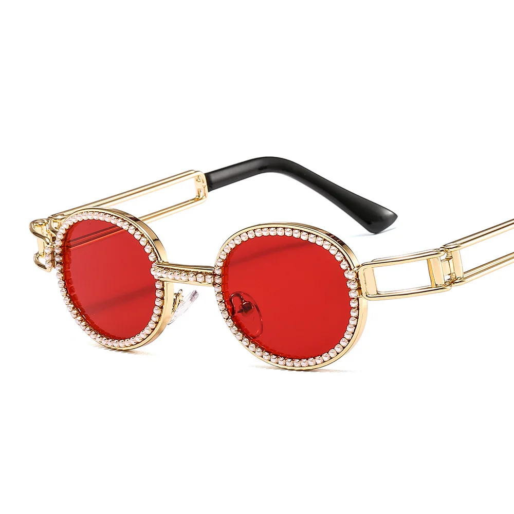 

81178 Retro Oculos de sol Small Round Sunglasses Vintage Steampunk Sun glasses Men Trend Clear Pink Pearl Rhinestone sunglasses