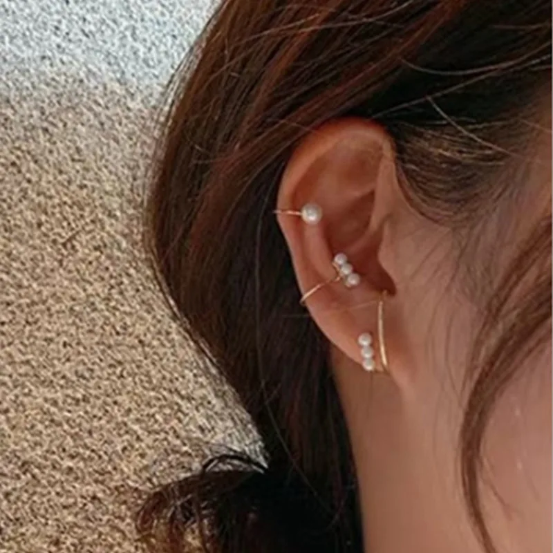 

3 Piece / Pack Korean Pearl Stud Earrings Set Fashion Designer Clip on Earrings Non Pierced Ears Hanging on Cartilage, Photo