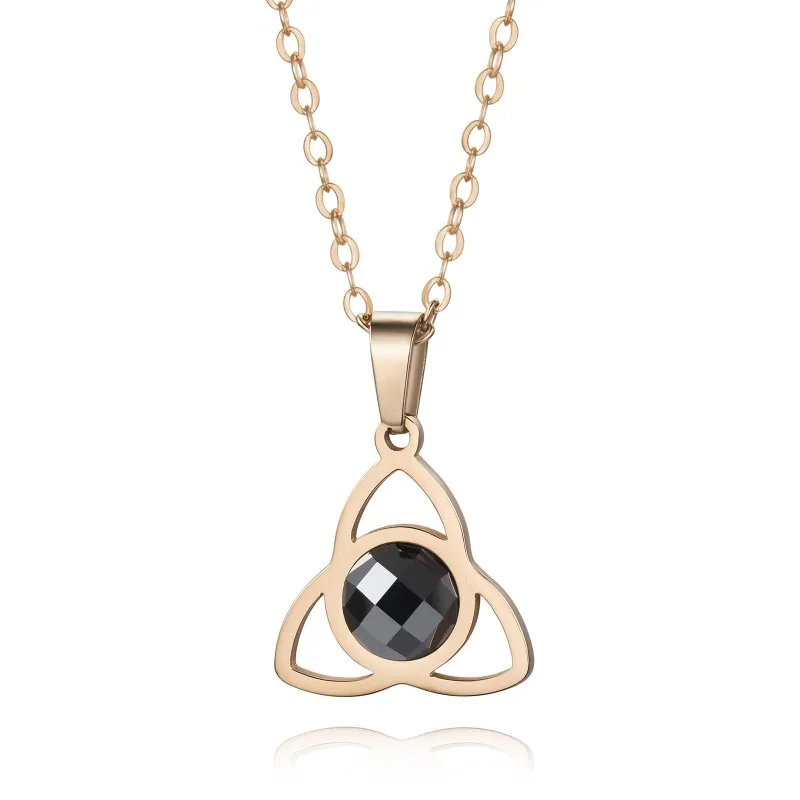 

KN41C Trendy Charm Rose Gold Plated Pendant Choker Stainless Steel Necklace Unique Black Moissanite Necklace, Picture shows