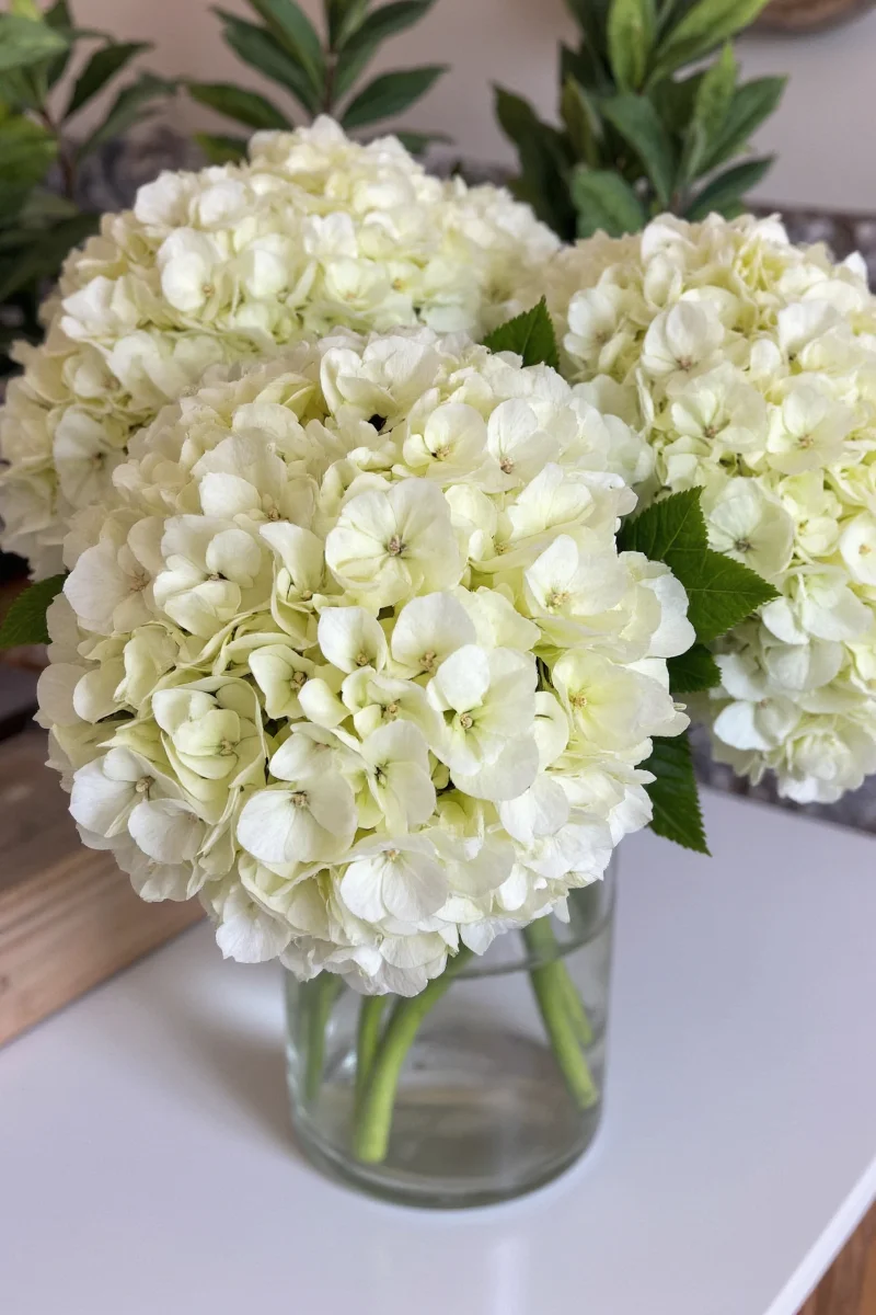 Various styling setups using fake hydrangeas