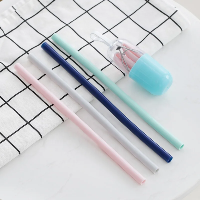 

A Reusable Straws With Case And Cleaning Brush, Reusable Straws Boba With Carry Case Set, Cyan, quartz pink, gray, deep sky blue