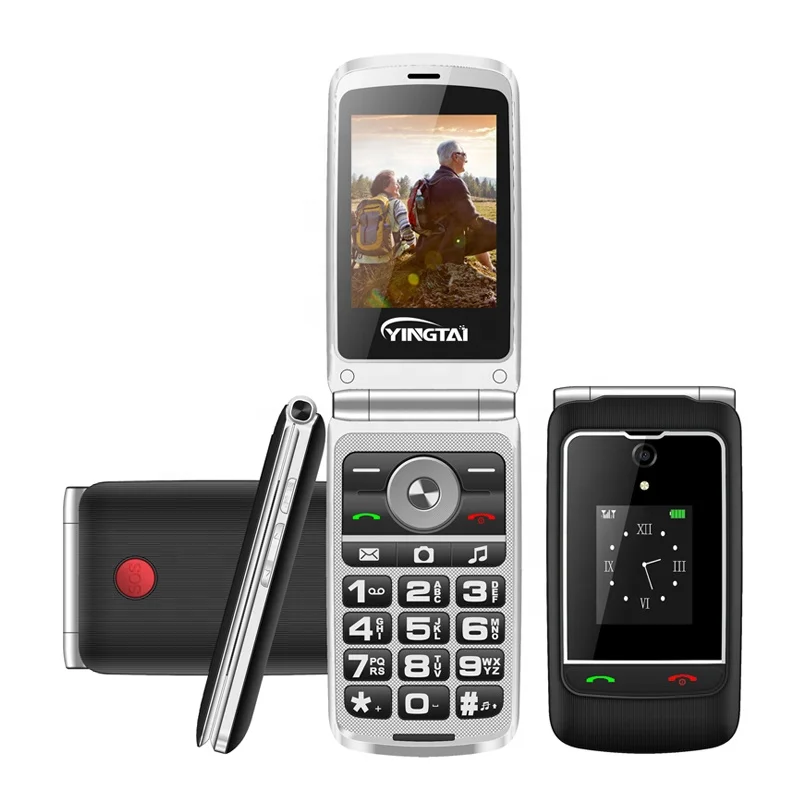 

2020 Dual Screen Flip Phone GSM unlocked feature phone with BT FM 2.8 inch Dual SIM fold mobile phone have desk charger