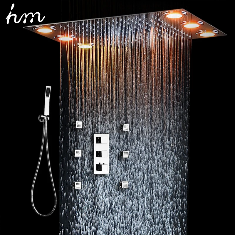 Details about   Thermostatic Faucet Electric LED Shower Head Concealed Rain Shower Massage Jets 