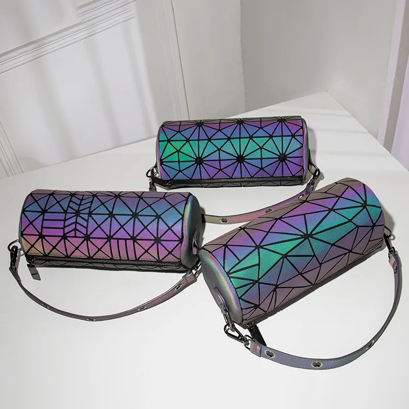 

KALANTA New Luminous Women Evening Bag Shoulder Bag Girls Cylinder Handbag Fashion Geometric Plaid Casual Clutch Messenger Bags, Customized color