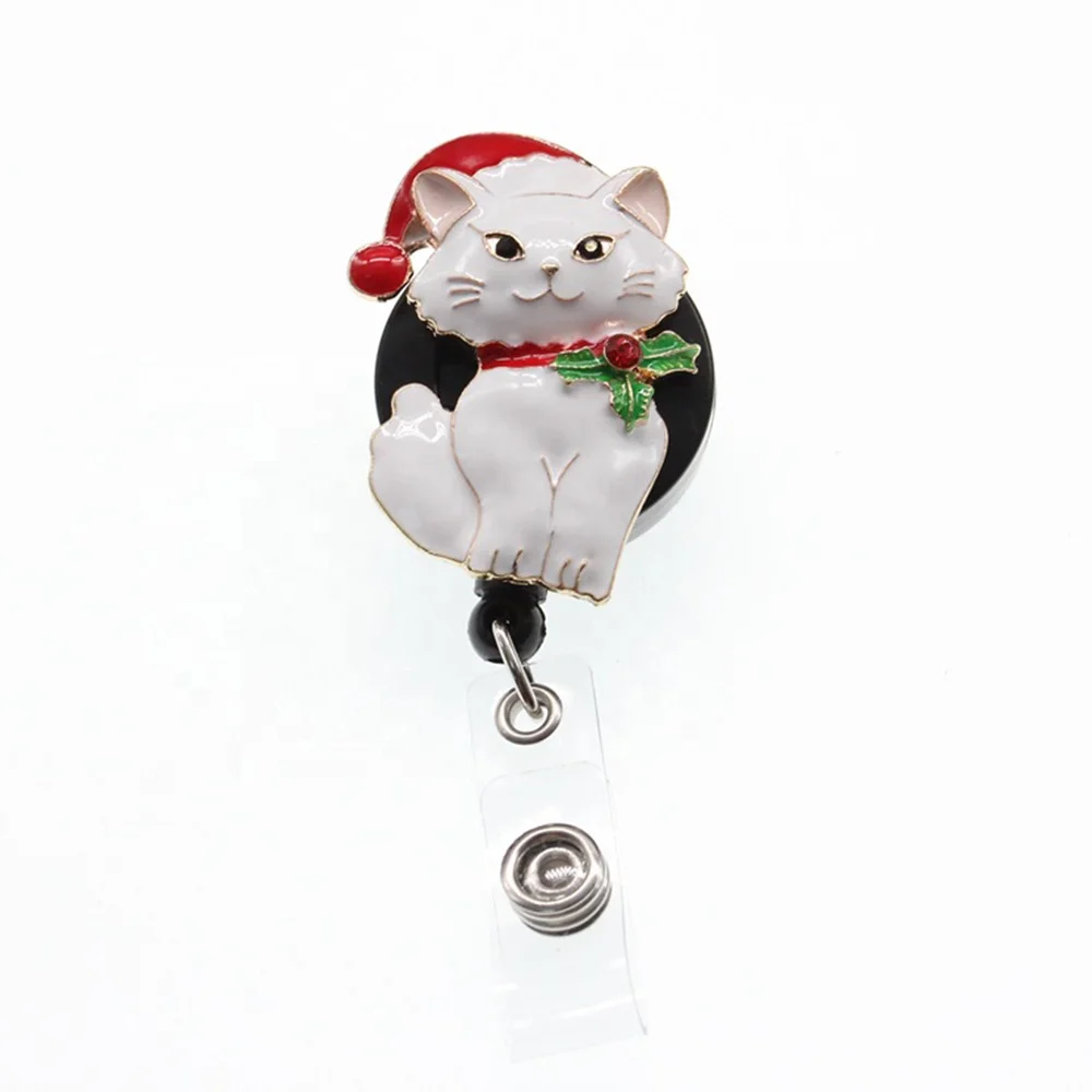 

Wholesale Christmas Cartoon Animal Cute Cat Alloy ID Badge Reel Holder, As picture