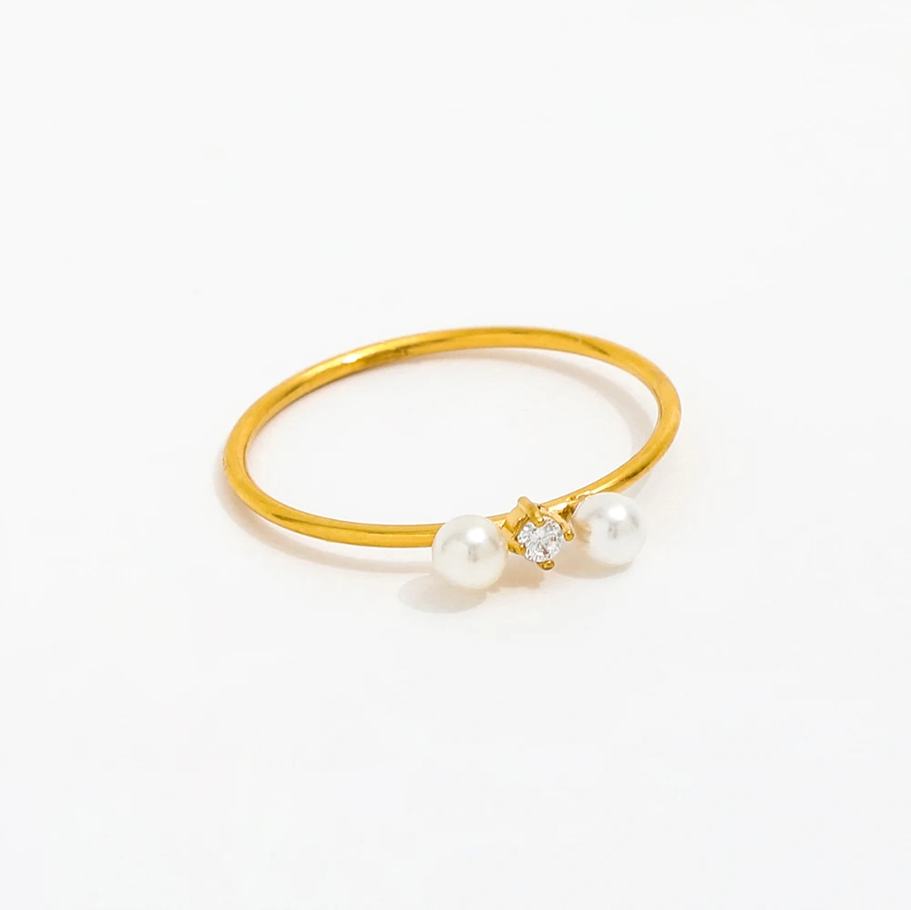 High End 18K PVD Gold Plated Freshwater Pearl Rings Round Dainty Zirconia Stainless Steel Women Rings Tarnish Free Jewelry
