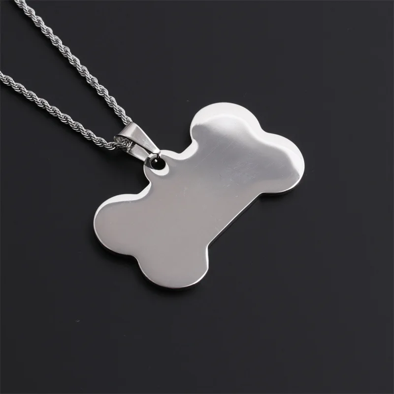 

Never Fade Hip Hops 316L Stainless Steel Bone Pendant Necklaces Titanium Steel Rope Chain Dog Tags Necklaces