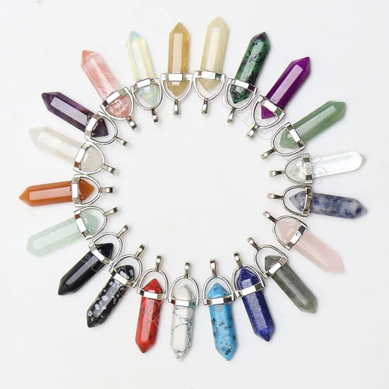 Natural Healing Crystal Hexagon Stone Pendants Tower Double Terminated Pointed Pendant for Necklace earring Making