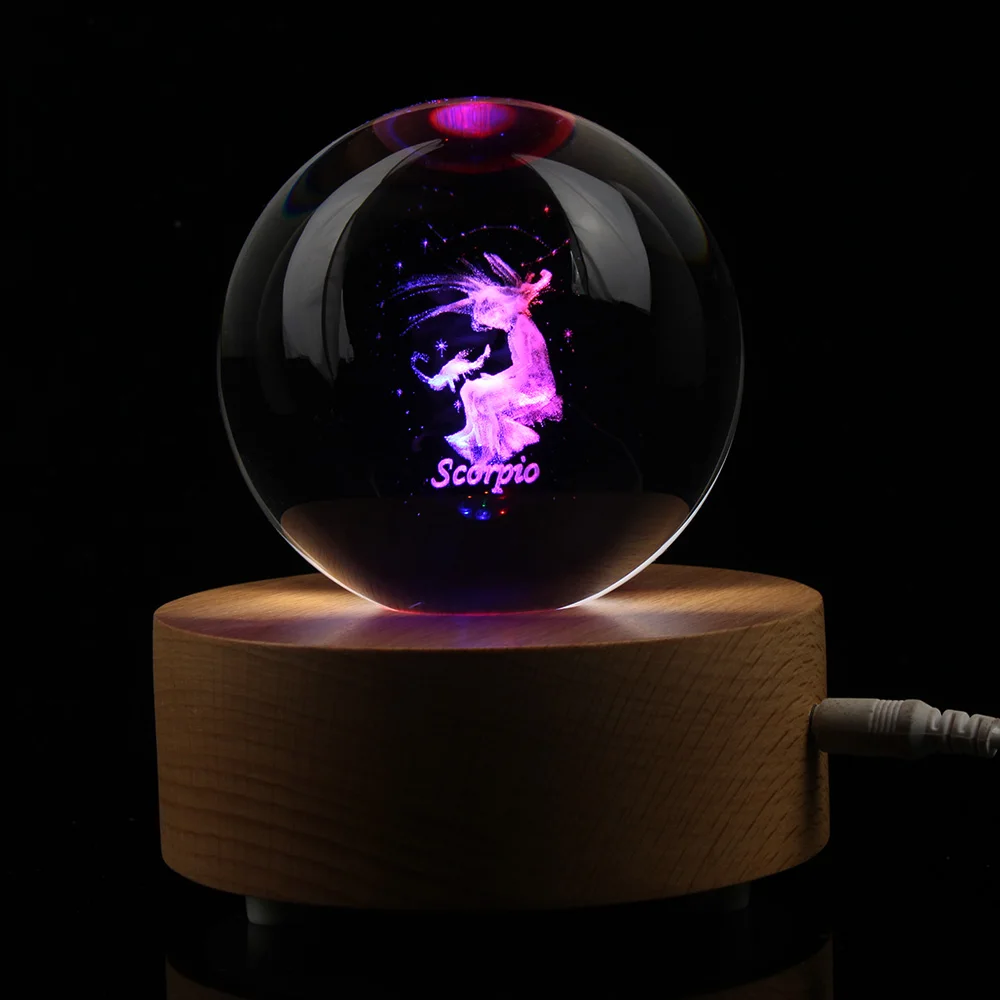 3d Zodiac Sign Star Glass Ball Ornament 12 Constellations Crystal Ball ...