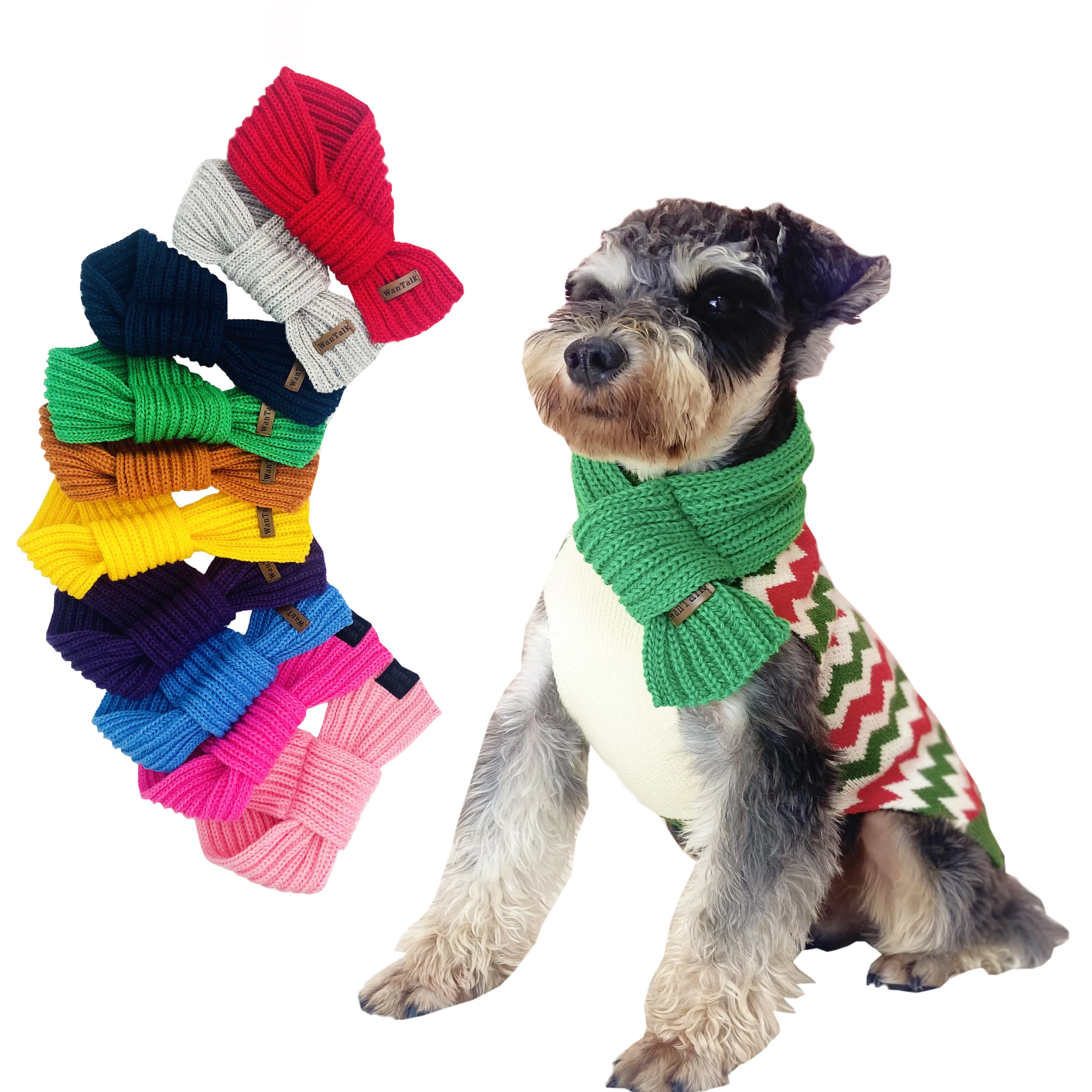

Pet Knitted Scarf Acrylic Fabric Multi-colors Pet Scarf Sublimation for Pet Outwear in Winter