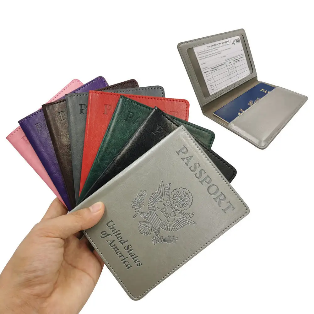 

Wholesale 2021 amazon hot sellings pu leather passport holder cover with Vaccine certificate record card protector case