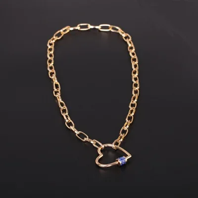 

Personalized Punk 14K Gold Plated Hollow Heart Necklaces Shiny CZ Heart Pendant Link Chain Necklaces