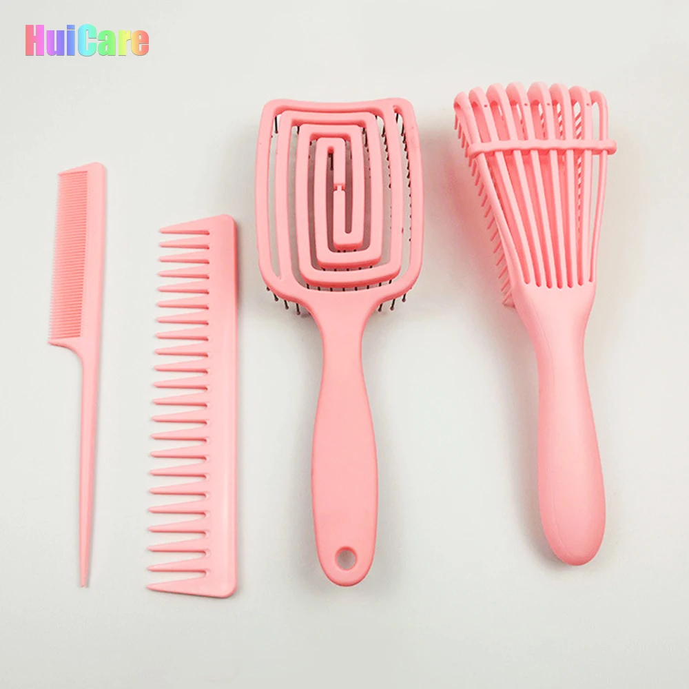 

Women Men Salon 4pcs Set Detangler Brush Anti-static Massage Comb Tangle Detangle Hair Brush And Comb Set