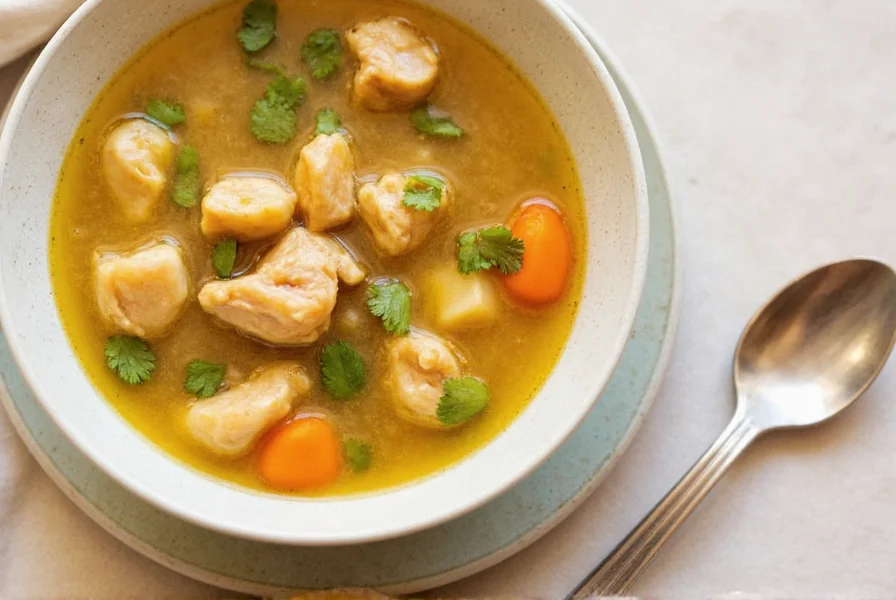 Chicken ginger soup ingredients laid out on wooden cutting board with fresh ginger, garlic, and vegetables