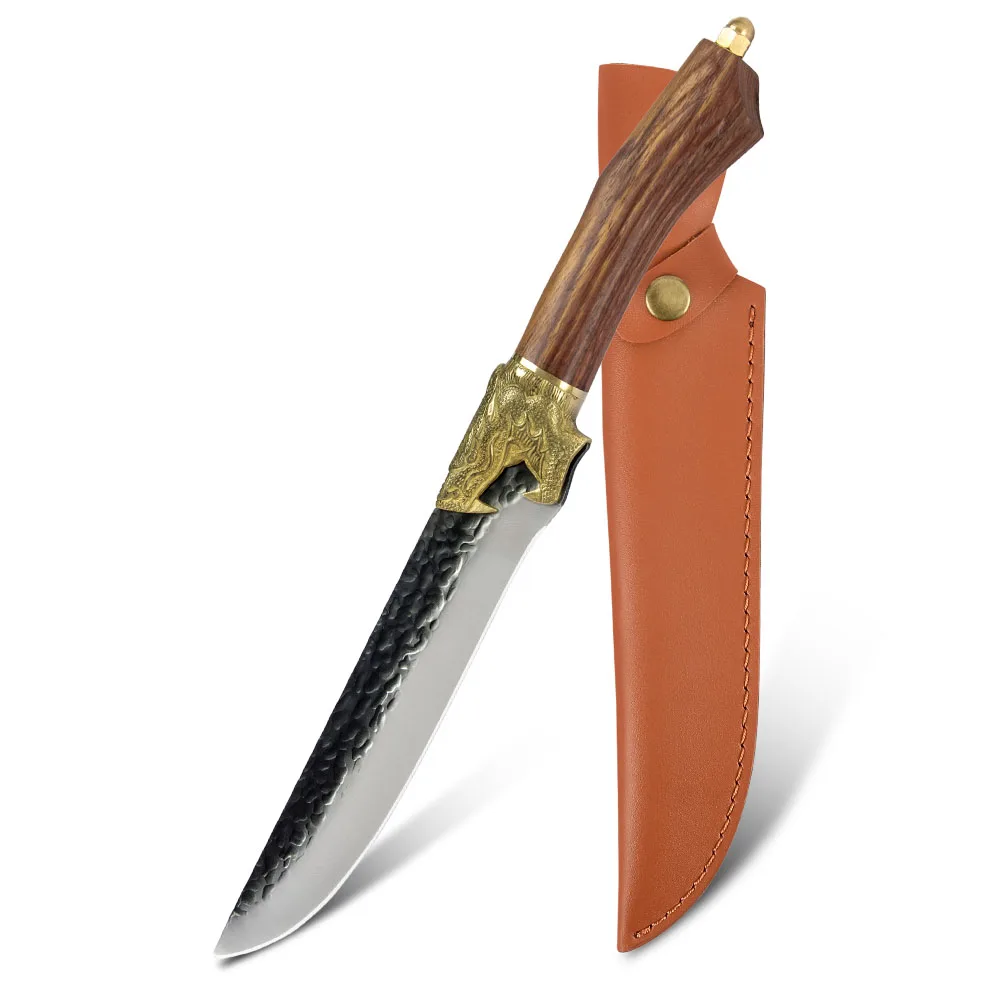 

Dropship 8 Inch Non-stick Blade Ergonomic Wooden Handle High Carbon Handmade Serbian Chefs Knife With Leather Sheath