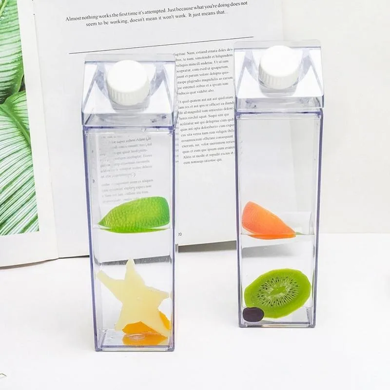 

Cute Clear Plastic Portable Book Paper Cup Bottles Fashion Sports Cold Juice Transparent Notebook Flat Square Water Bottle