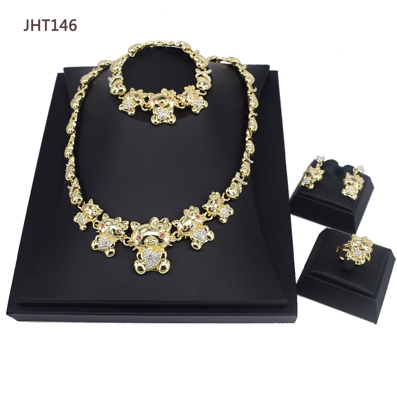 

JHT146 wholesale jewelry set 18K gold plated Hello Kitty jewelry set women, 18k gold plated color