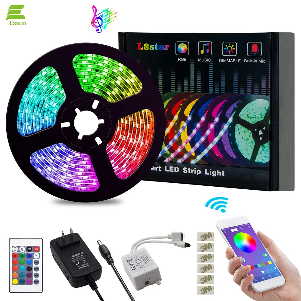 
12V Flexible SMD 5050 RGB with Bluetooth Controller Sync Light Strips 5m led strip light 