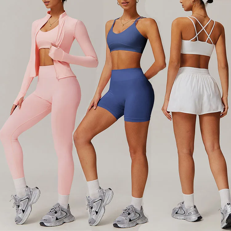 2025 New Women's Yoga Bra Set Fitness Shorts Sports Pants Casual 2 In1 Shorts Zipper Jacket Long Sleeve Top Quick Dry Gym Suit