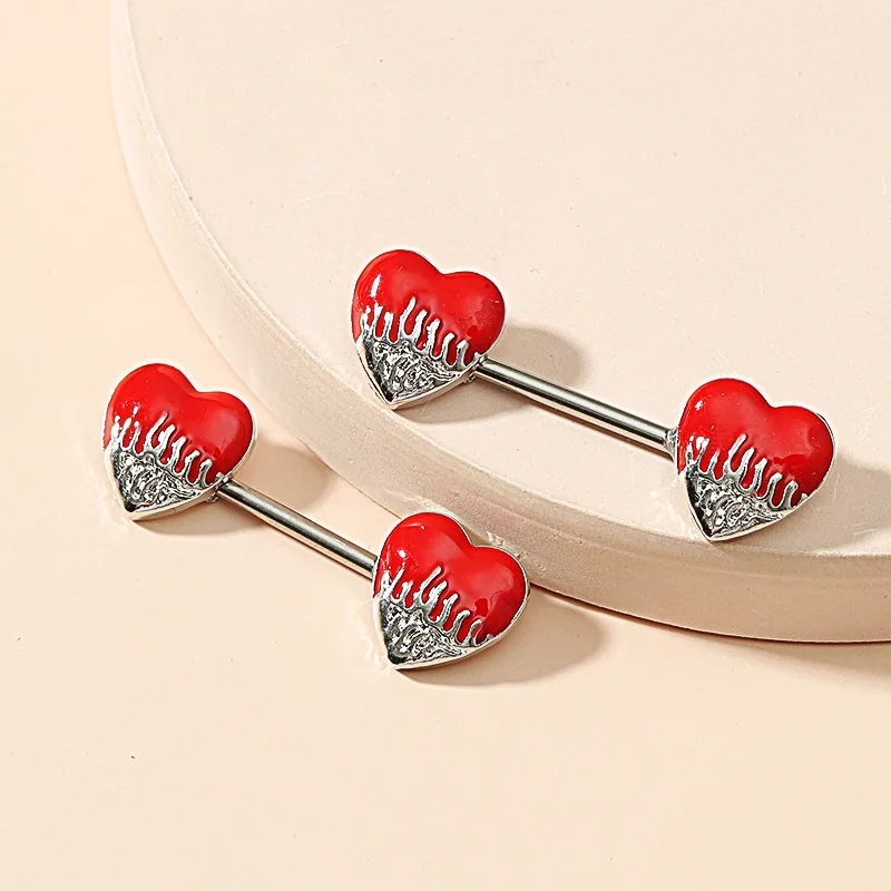 

Red Heart shpe Stainlessl Steel Nipple Barbell Body Piercing Jewelry, As pic