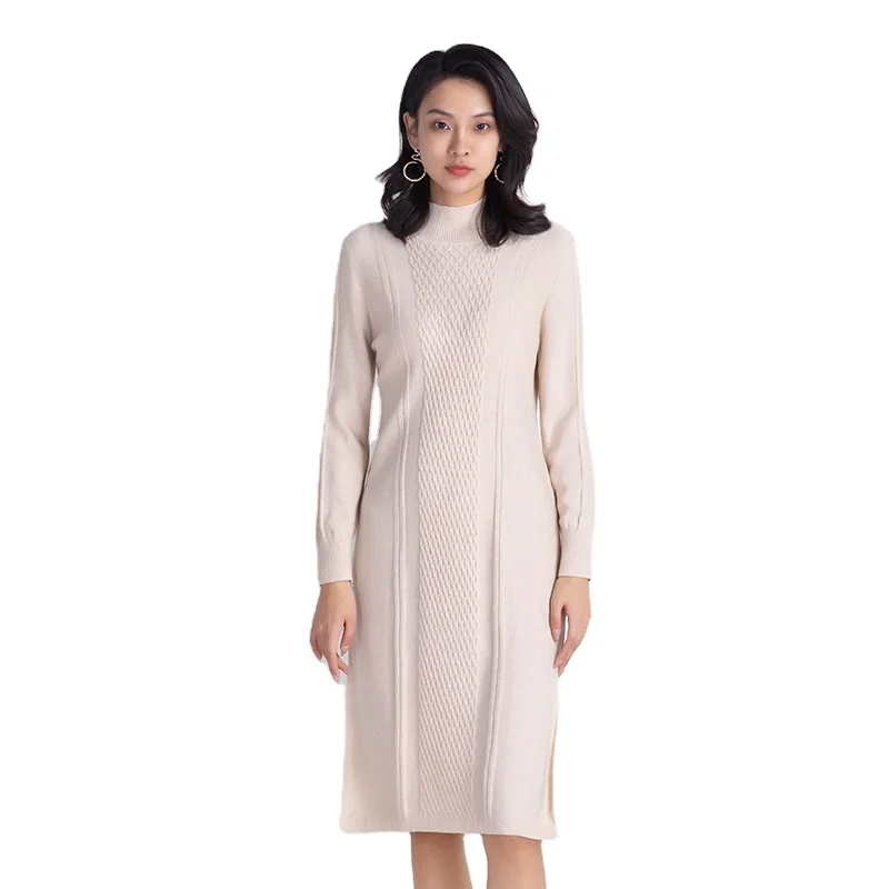 

Factory Direct Turtle Neck Sweater Dress Women Oversize Elastic Casual Ladies Long Wool Silk Kint Dress